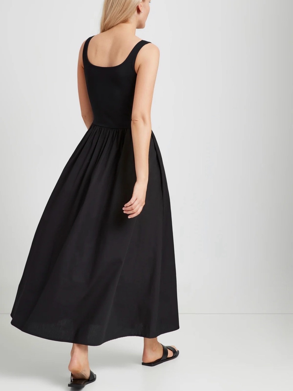 Black Long-Sleeve Maxi Dress with Tie Waist - Picture 2 of 8